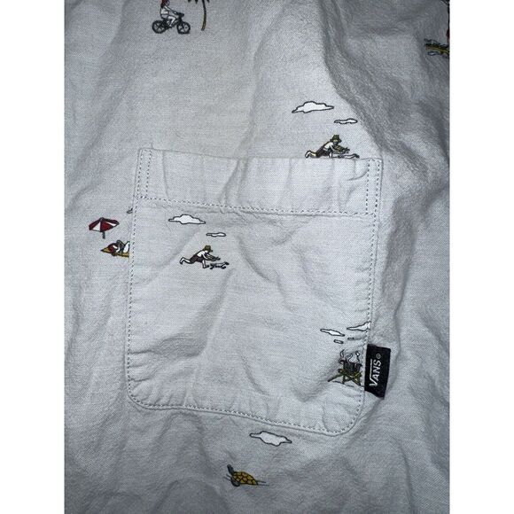 Vans Men L  Blue  Button Front Short  Sleeve Shirt Outdoor Beach Print Surfer #B - Picture 5 of 7
